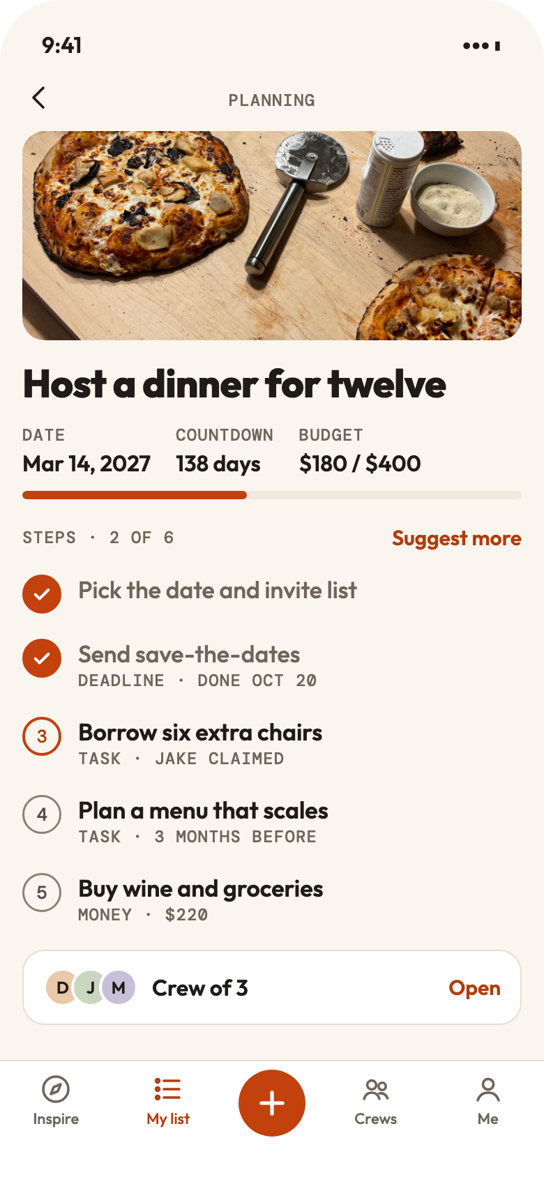 An item plan with numbered steps and the next step highlighted.