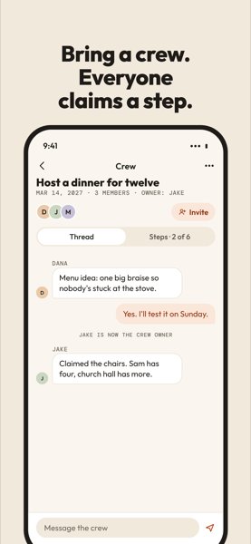 Bring a crew: a crew thread where everyone claims a step