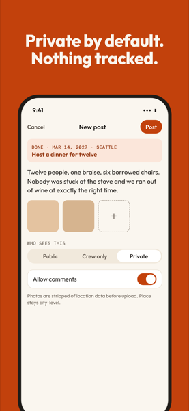 Private by default: the post composer with Private selected